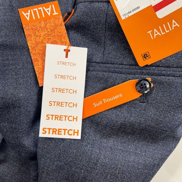 Tallia Slim-Fit Dress Pants‎ Mens 30x32 Blue Brown Solid Stretch Wool $175 - Picture 5 of 7